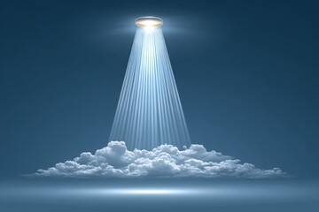Leinwandbilder - A soft blue background with a single beam of light breaking through clouds