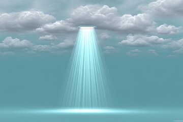 Leinwandbilder - A soft blue background with a single beam of light breaking through clouds
