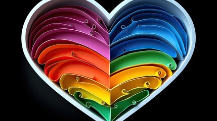 Poster - A heart shape formed by curled colorful paper strips