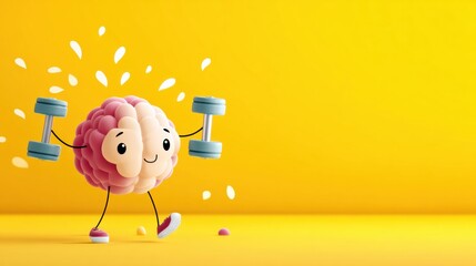 Poster - Cheerful Brain Exercises With Light Weights Under a Bright Yellow Background in a Fun and Playful Setting