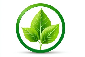Poster - Minimalist green leaf inside a circular go green symbol with clean line art