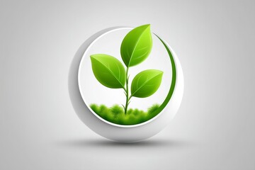Poster - Minimalist green leaf inside a circular go green symbol with clean line art