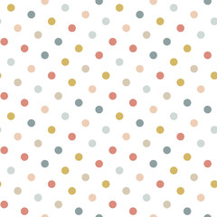 Poster - Stylish seamless polka dot pattern in pastel colors. Children cute dotted Background. Great for baby product, branding, interior decor, kids apparel, stationery, fabric, gift wrap, nursery design