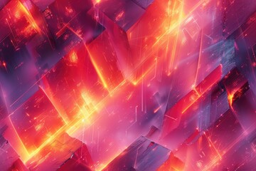 Fototapete - The abstract picture of the neon red polygon shape geometry futuristic material in the background, geometry is about the study of shapes, size, properties, and dimensions of objects and spaces. AIG51.
