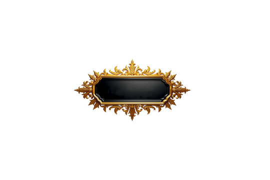 Vintage golden name frame with black background isolated on transparent background. Png image
