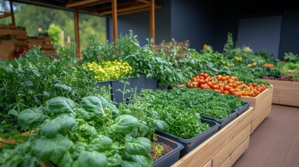 Aufkleber - This urban farming initiative showcases a variety of fresh produce cultivated using hydroponic techniques, contributing to eco friendly practices and self sufficiency in green cities.