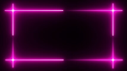 Poster - Glowing neon purple light flash, square, empty square geometric abstract animation. Abstract neon laser line empty picture frame background.