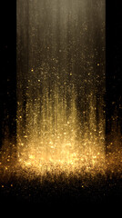 Poster - Golden glitter falling on black background, creating a luxurious and sparkling effect, ideal for celebratory or elegant designs, showcasing opulence and glamour