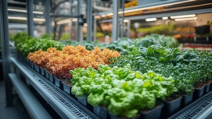 Aufkleber - Lettuce and leafy greens flourish in a hydroponic system designed for urban farming. This sustainable setup promotes self sufficiency and enhances the green footprint of the city.