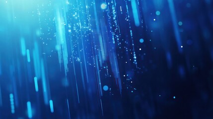Fototapete - Abstract Blue Digital Rain: A Serene Technological Landscape