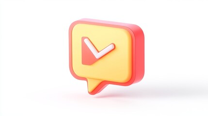 Poster - 3D Render Yellow Red Speech Bubble Check Mark Icon Notification Message Positive Feedback Approval Confirmation Symbol Digital Design Element Modern Interface User Interface Design Graphic Resource UI