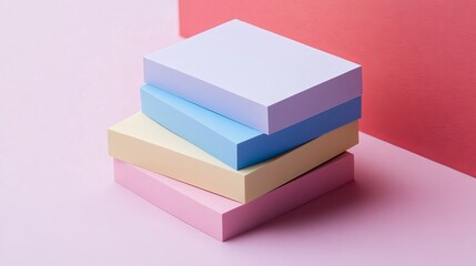 Poster - Pastel Colored Stacked Blocks Minimalist Modern Abstract Design Background Image for Branding and Marketing Projects Pastel Pink Purple Blue Yellow Blocks Art Soft Calm Idea Clean Shapes Studio Mockup