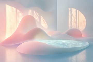 Poster - Soft pastel abstract landscape with serene water and gentle curves in a tranquil environment