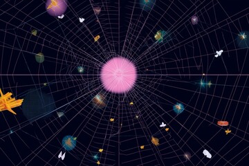 Poster - Exploration of cosmic wonders in a vibrant web of colors and shapes in an imaginative digital space