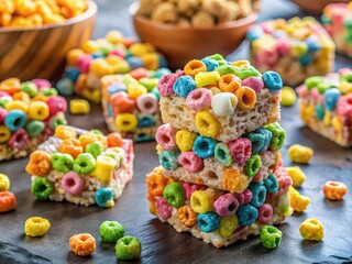 Aufkleber - stack of cereal bars topped with colorful cereal pieces.
