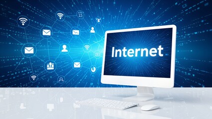 Poster - Revolutionizing connectivity through the digital interface showcasing the Internet and network communication in vibrant blue tones Generative AI internet, connectivity, digital, clickbait internet art