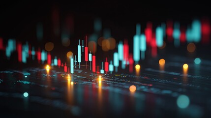 Poster - stock market candles and trading indicators on a futuristic screen