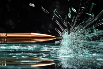 Poster - Shattering glass and a pen in motion captured in an impressive moment of impact