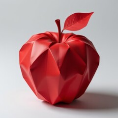 Poster - Glossy Red Folded Paper Apple Sculpture with Leaf Decoration