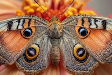 Poster - Beautiful butterfly resting on a vibrant flower during a sunny afternoon in a garden