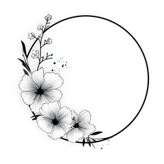 Poster - Floral illustration featuring flowers and a circular frame, ideal for designs and invitations.