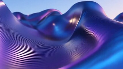 Poster - Abstract purple blue metallic waves, digital art, background, design