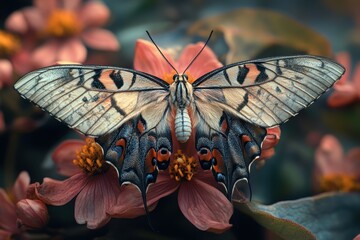 Poster - Beautiful butterfly resting on a vibrant flower during a sunny afternoon in a garden