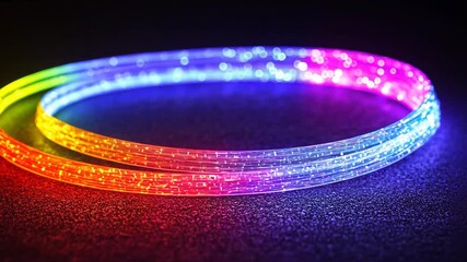 Poster - Rainbow fiber optic cables glow dark background; tech, design