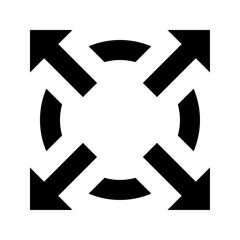 Poster - Black arrows pointing outwards from a central circle in a symmetrical arrangement on a white background