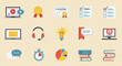 © Royal Ability - Online learning education icons set with awards quiz pie chart and books vector illustration