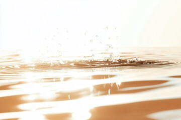 Aufkleber - Splashing water droplets create beautiful ripples on the surface as sunlight illuminates the tranquil scene during sunset by the lakeside