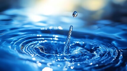 Poster - Stunning Blue Water Droplet Impact Ripples Abstract Background Texture Clean Pure Nature Serenity Aquatic Liquid Splash Photography Dynamic Vibrant Refreshing Cool Tranquil Ocean Sea Waterdrop Crystal