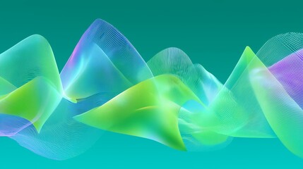 Poster - Colorful wave patterns create an abstract digital artwork with smooth gradients on a teal background