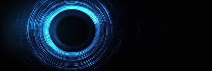 Poster - Dynamic abstract blue circular pattern illuminated against a dark background