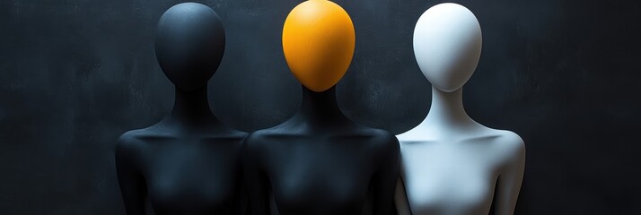 Poster - Figures in black and white with a distinct yellow head against a dark background