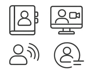 Fototapete - Modern icons for communication and digital interaction, featuring a directory, video call, contact, and messaging
