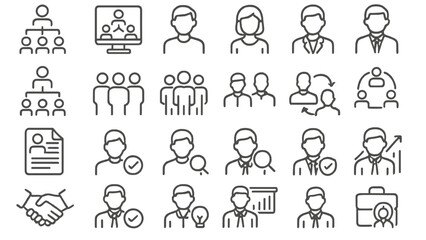 Poster - Collection of line style icons depicting business and networking activities in a professional setting