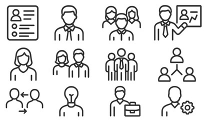 Poster - Icons representing teamwork, leadership, and communication in modern work environments with a focus on collaboration and professional growth