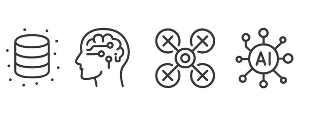Poster - Set of line style icons representing technology concepts including data, artificial intelligence, and drone operation