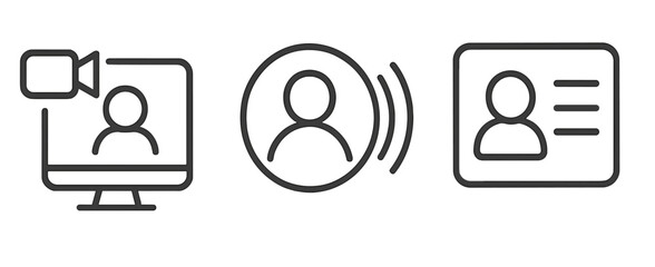 Poster - Set of line style icons representing video call, audio call, and user ID concepts for digital communication
