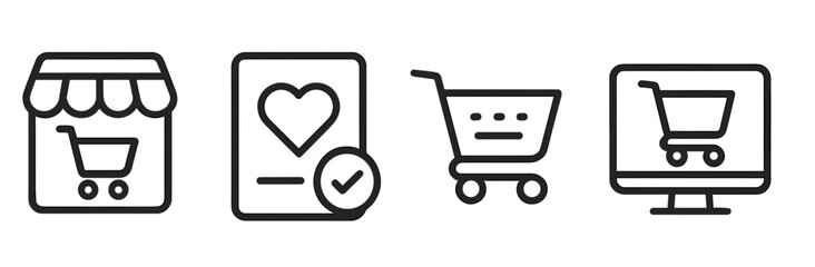 Poster - Set of line style icons representing shopping activities and online commerce concepts for digital applications