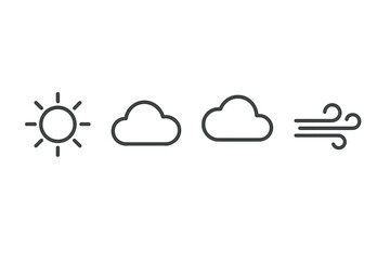 Fototapete - Weather icons showcasing sun, clouds, and wind in minimalist line style design for clear representation