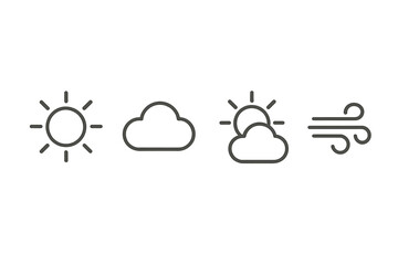 Poster - Weather icons in line style illustrating sun, cloud, partially cloudy, and wind conditions