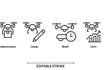Poster - Icons illustrating various concepts related to drone usage in a simple line style for easy understanding and adaptation