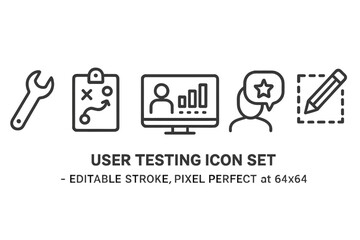 Poster - Icon set showcasing various user testing concepts in line style for design and development professions
