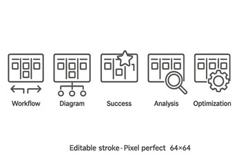 Poster - Set of line style icons representing workflow, diagram, success, analysis, and optimization for digital projects