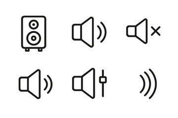 Poster - Set of icons representing different audio states in a minimalist line art style suitable for digital design or user interface applications