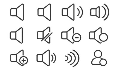 Poster - Icons representing sound controls with various adjustments and volume levels showcased in a line art style