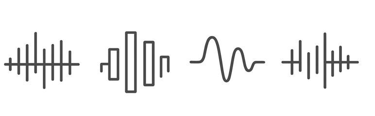 Poster - Line style set of audio icons featuring sound waves and equalizer symbols for digital media applications