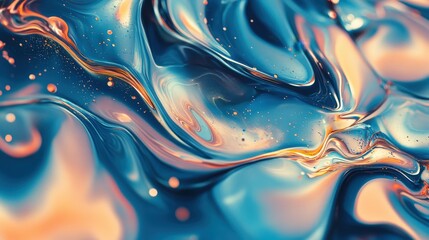 Poster - A flowing abstract liquid pattern with shimmering metallic reflections